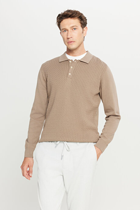 %100 Pamuk Standart Fit Normal Kesim Polo Yaka Jakarlı Triko Vizon Triko resmi