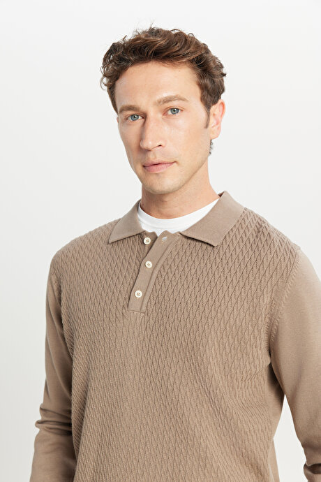 %100 Pamuk Standart Fit Normal Kesim Polo Yaka Jakarlı Triko Vizon Triko resmi