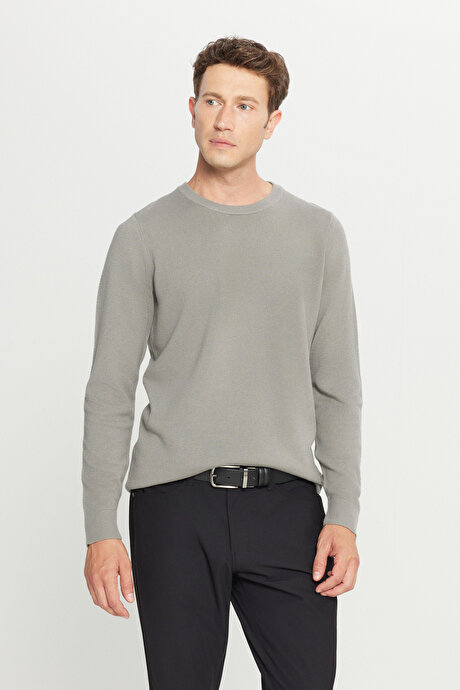 Pamuklu Standart Fit Normal Kesim Bisiklet Yaka Jakarlı Triko Su Yeşili Kazak resmi