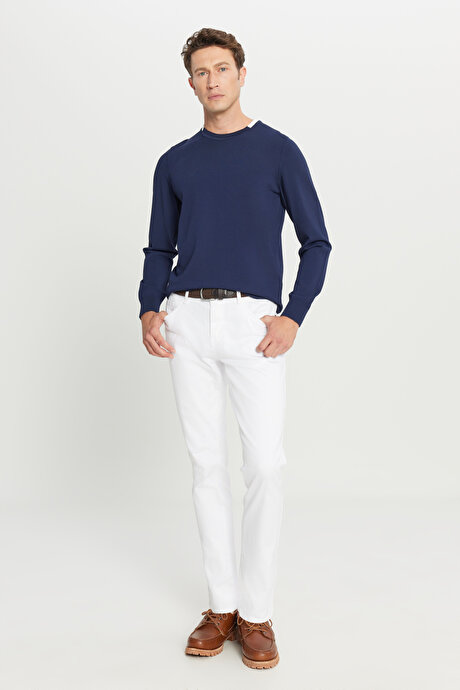 Yumuşak Dokulu Standart Fit Normal Kesim Bisiklet Yaka Triko Lacivert Kazak resmi