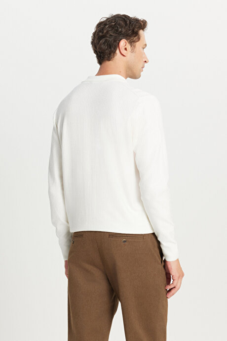 Standart Fit Normal Kesim Gömlek Yaka Jakarlı Triko Ekru Triko Hırka resmi