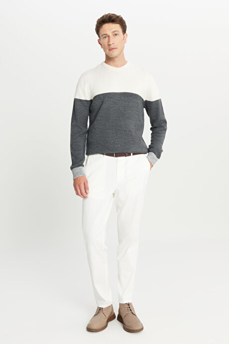 Standart Fit Normal Kesim Bisiklet Yaka Triko Antrasit-Ekru Kazak resmi