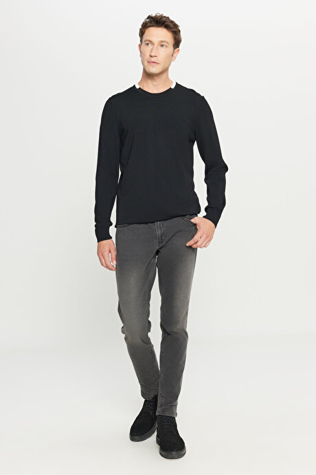 Standart Fit Normal Kesim Bisiklet Yaka Triko Siyah Kazak resmi