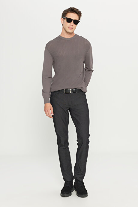 Standart Fit Normal Kesim Bisiklet Yaka Jakarlı Triko Antrasit Kazak resmi