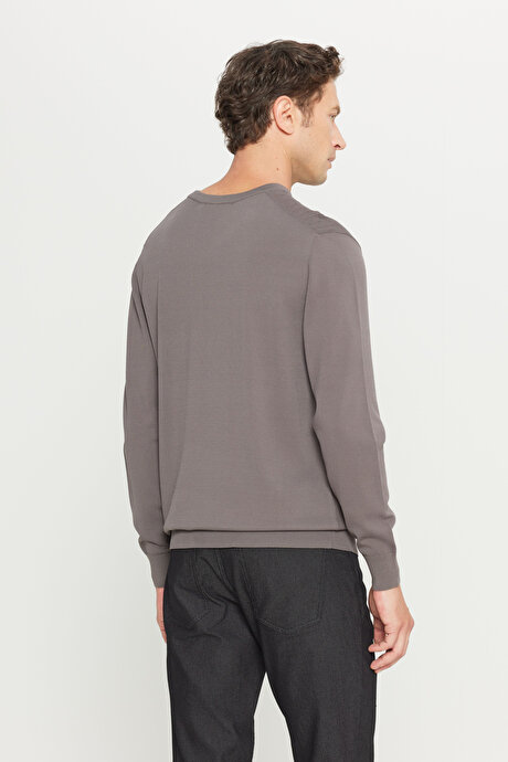 Standart Fit Normal Kesim Bisiklet Yaka Jakarlı Triko Antrasit Kazak resmi