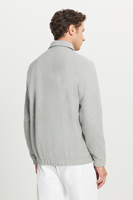 Pamuklu Standart Fit Normal Kesim Gömlek Yaka Diagonal Desenli Cepli Gri Sweatshirt resmi