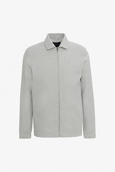 Pamuklu Standart Fit Normal Kesim Gömlek Yaka Diagonal Desenli Cepli Gri Sweatshirt resmi