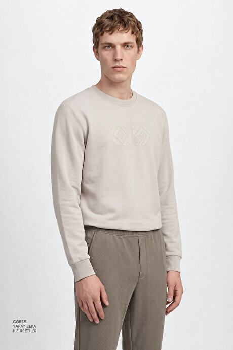Pamuklu Standart Fit Normal Kesim Bisiklet Yaka Açık Gri Sweatshirt resmi