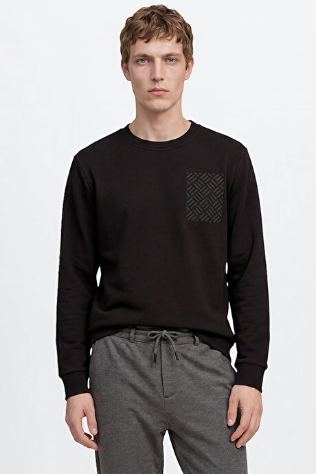 Pamuklu Standart Fit Normal Kesim Bisiklet Yaka Siyah Sweatshirt resmi