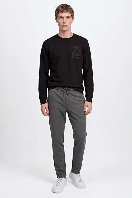 Pamuklu Standart Fit Normal Kesim Bisiklet Yaka Siyah Sweatshirt resmi