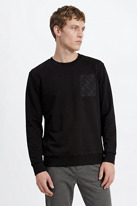 Pamuklu Standart Fit Normal Kesim Bisiklet Yaka Siyah Sweatshirt resmi