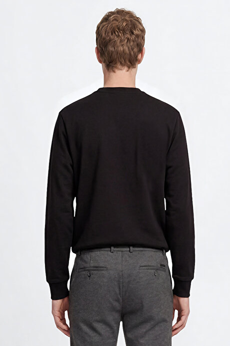 Pamuklu Standart Fit Normal Kesim Bisiklet Yaka Siyah Sweatshirt resmi