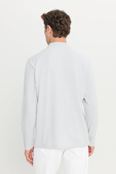 %100 Pamuk Standart Fit Normal Kesim Polo Yaka Gri Sweatshirt resmi