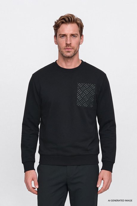 Pamuklu Standart Fit Normal Kesim Bisiklet Yaka Siyah Sweatshirt resmi