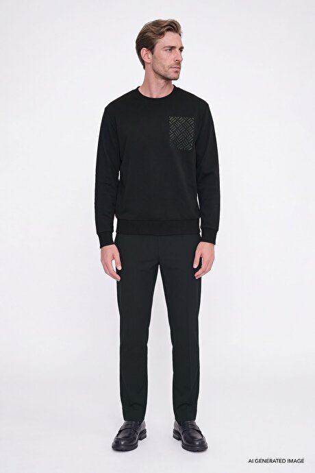 Pamuklu Standart Fit Normal Kesim Bisiklet Yaka Siyah Sweatshirt resmi
