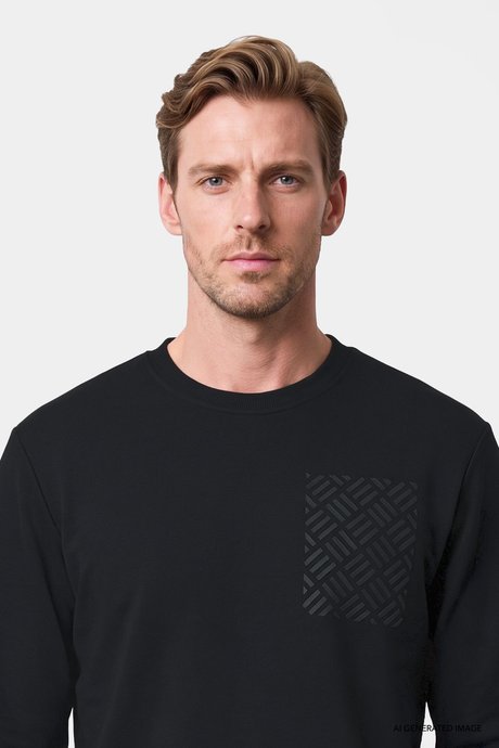 Pamuklu Standart Fit Normal Kesim Bisiklet Yaka Siyah Sweatshirt resmi
