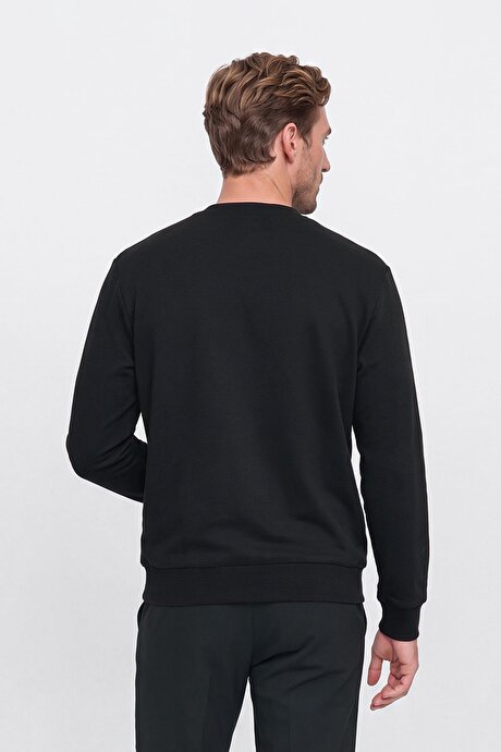 Pamuklu Standart Fit Normal Kesim Bisiklet Yaka Siyah Sweatshirt resmi