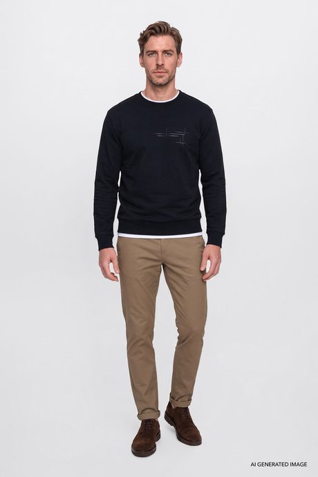 Pamuklu Standart Fit Normal Kesim Bisiklet Yaka Lacivert Sweatshirt resmi