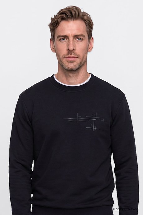 Pamuklu Standart Fit Normal Kesim Bisiklet Yaka Lacivert Sweatshirt resmi