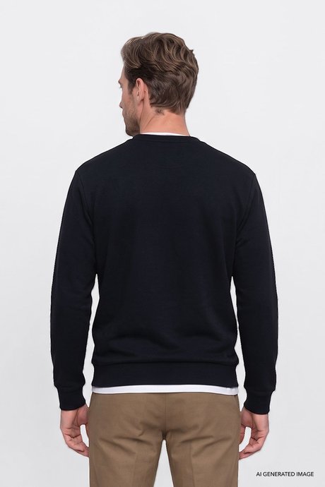 Pamuklu Standart Fit Normal Kesim Bisiklet Yaka Lacivert Sweatshirt resmi