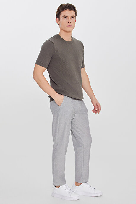 %100 Pamuk Standart Fit Normal Kesim Bisiklet Yaka Triko Haki Tişört resmi