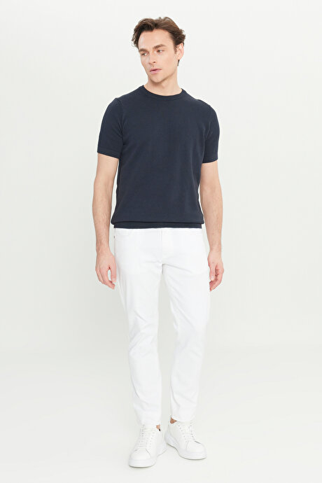 %100 Pamuk Standart Fit Normal Kesim Bisiklet Yaka Triko Lacivert Tişört resmi