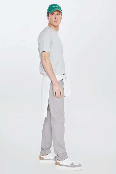 %100 Pamuk Modern Fit Bisiklet Yaka Basic Açık Gri Tişört resmi