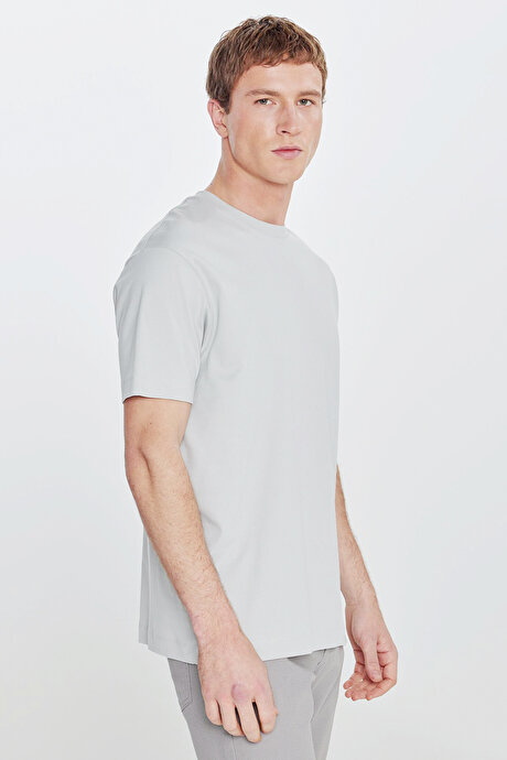 %100 Pamuk Modern Fit Bisiklet Yaka Basic Açık Gri Tişört resmi