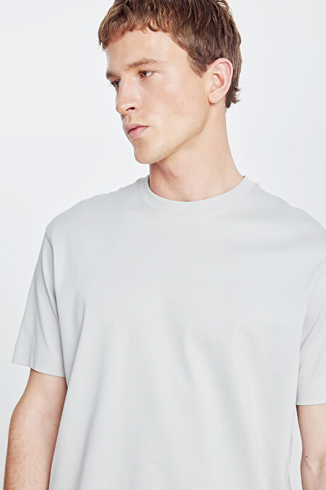 %100 Pamuk Modern Fit Bisiklet Yaka Basic Açık Gri Tişört resmi