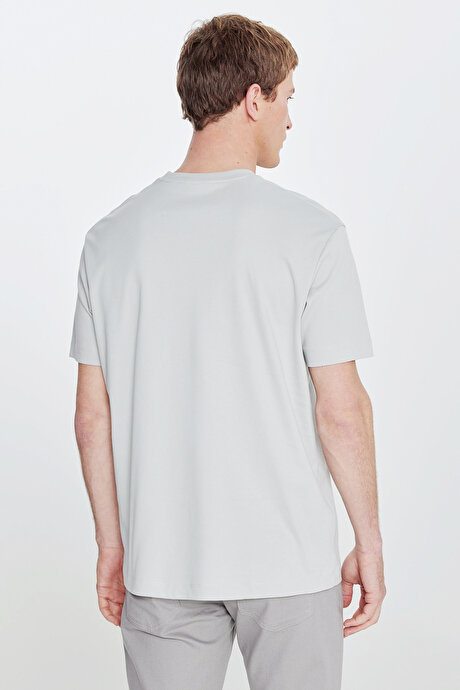 %100 Pamuk Modern Fit Bisiklet Yaka Basic Açık Gri Tişört resmi