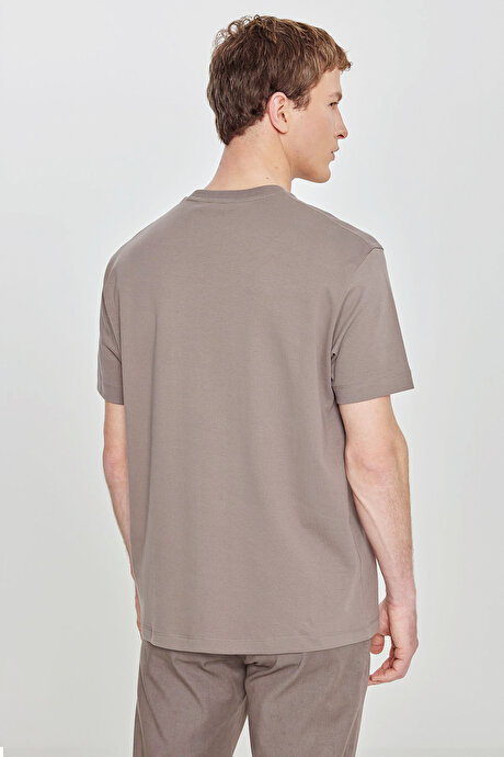 %100 Pamuk Modern Fit Bisiklet Yaka Basic Açık Kahve Tişört resmi