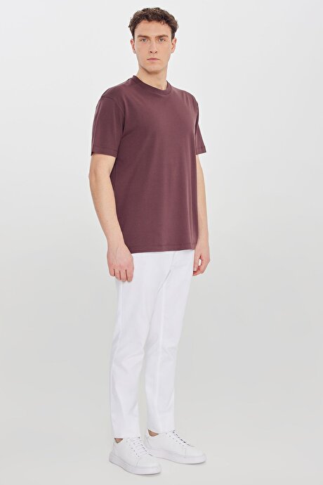 %100 Pamuk Modern Fit Bisiklet Yaka Basic Bordo Tişört resmi