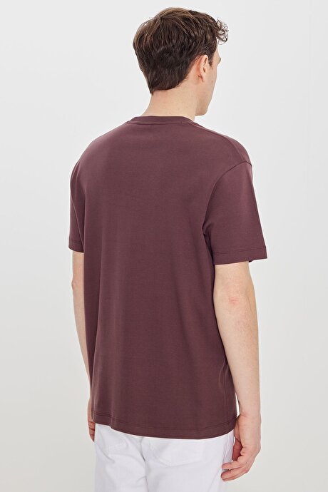 %100 Pamuk Modern Fit Bisiklet Yaka Basic Bordo Tişört resmi