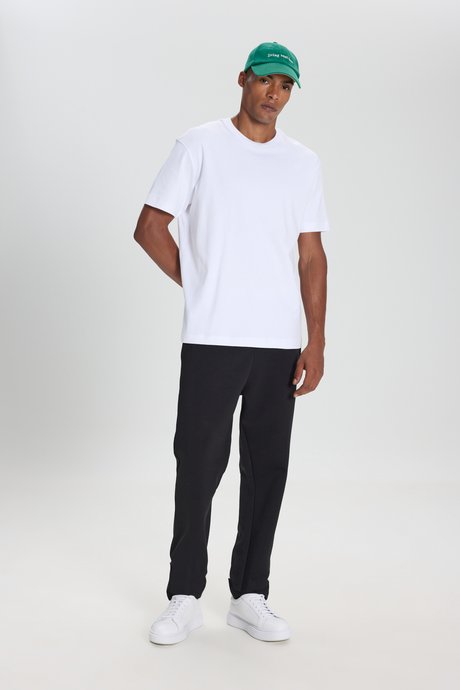 %100 Pamuk Modern Fit Bisiklet Yaka Basic Beyaz Tişört resmi