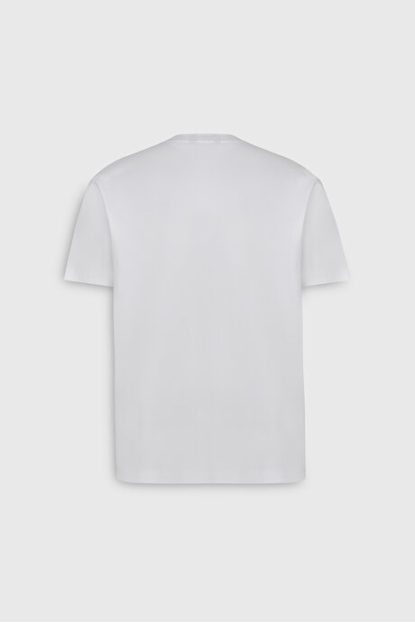 %100 Pamuk Modern Fit Bisiklet Yaka Basic Beyaz Tişört resmi