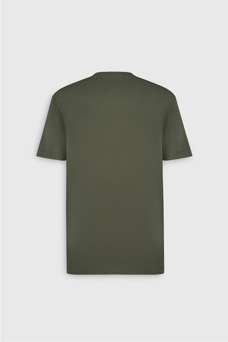 %100 Pamuk Modern Fit Bisiklet Yaka Basic Haki Tişört resmi