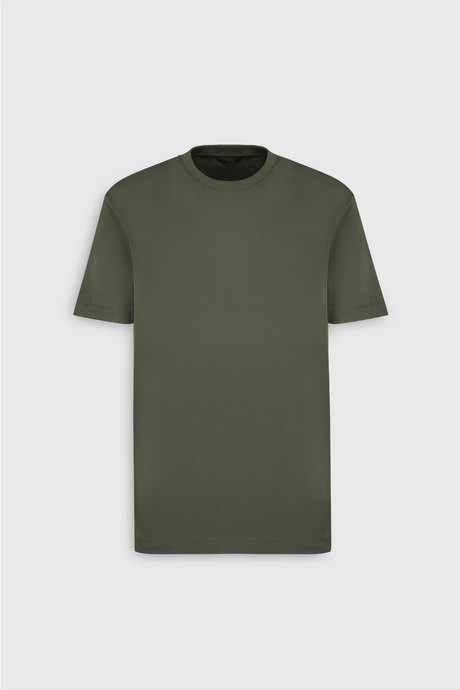 %100 Pamuk Modern Fit Bisiklet Yaka Basic Haki Tişört resmi
