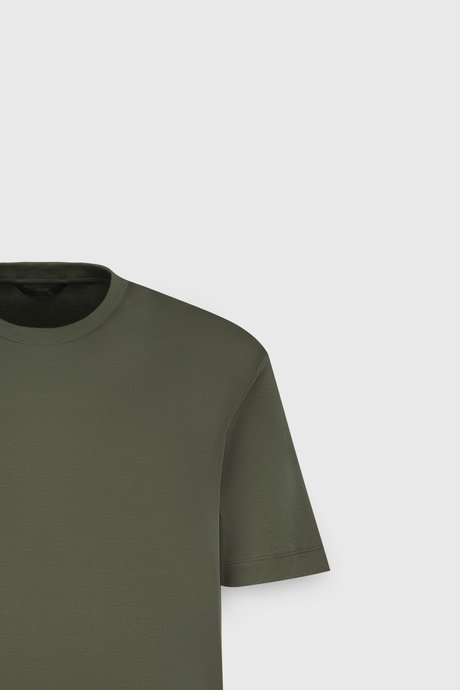 %100 Pamuk Modern Fit Bisiklet Yaka Basic Haki Tişört resmi