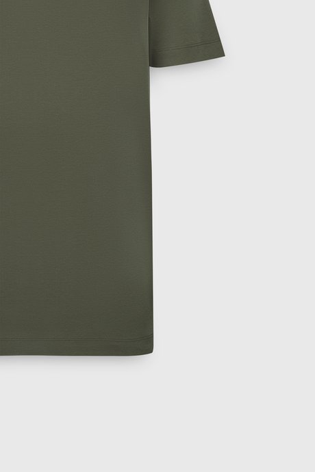 %100 Pamuk Modern Fit Bisiklet Yaka Basic Haki Tişört resmi