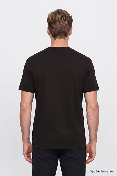 %100 Pamuk Modern Fit Bisiklet Yaka Basic Kahverengi Tişört resmi