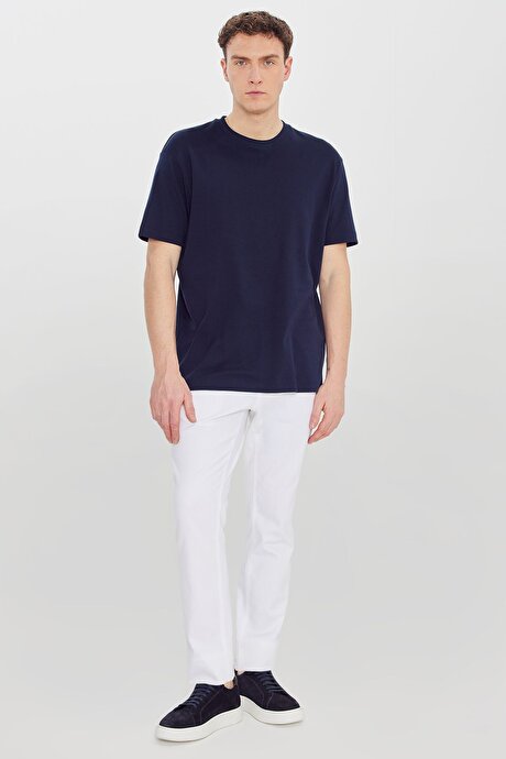 %100 Pamuk Modern Fit Bisiklet Yaka Basic Lacivert Tişört resmi