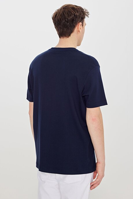 %100 Pamuk Modern Fit Bisiklet Yaka Basic Lacivert Tişört resmi