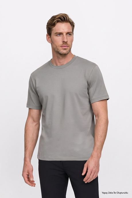 %100 Pamuk Modern Fit Bisiklet Yaka Basic Mint Tişört resmi