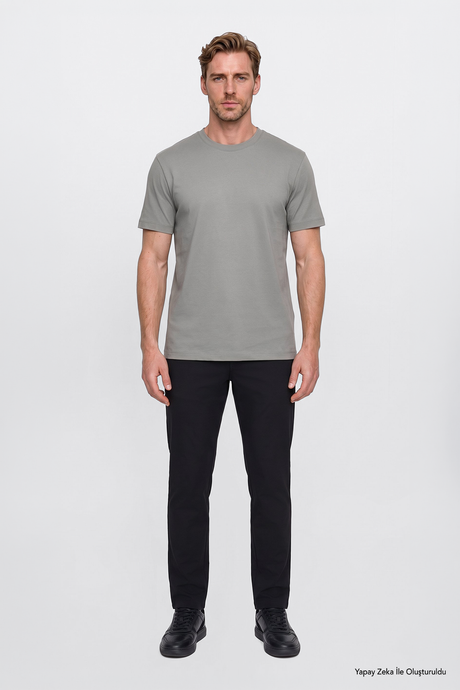 %100 Pamuk Modern Fit Bisiklet Yaka Basic Mint Tişört resmi