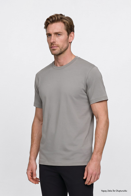 %100 Pamuk Modern Fit Bisiklet Yaka Basic Mint Tişört resmi