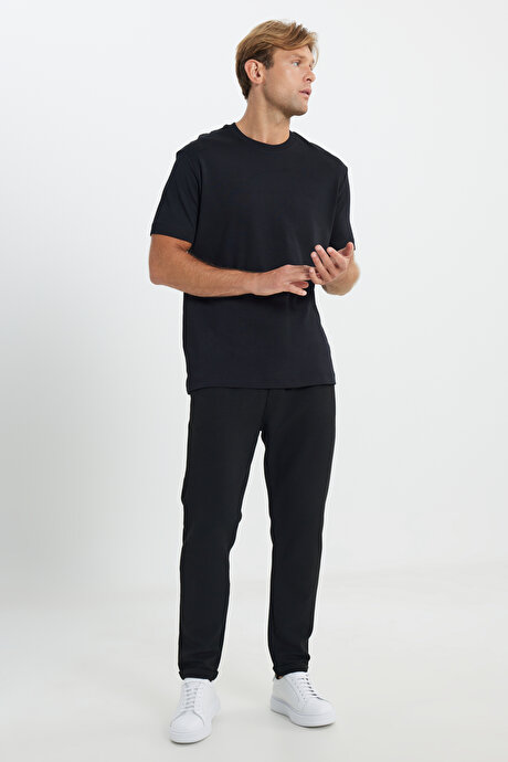 %100 Pamuk Modern Fit Bisiklet Yaka Basic Siyah Tişört resmi
