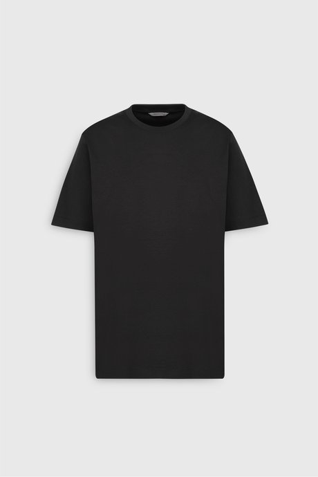 %100 Pamuk Modern Fit Bisiklet Yaka Basic Siyah Tişört resmi
