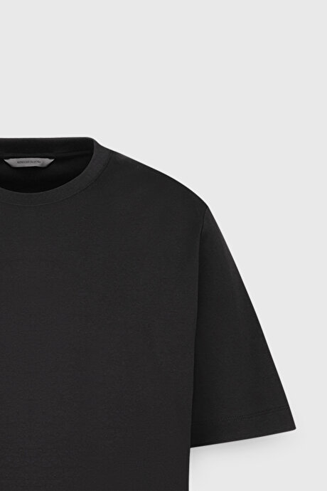 %100 Pamuk Modern Fit Bisiklet Yaka Basic Siyah Tişört resmi