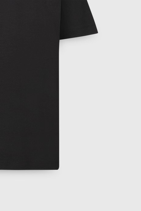 %100 Pamuk Modern Fit Bisiklet Yaka Basic Siyah Tişört resmi