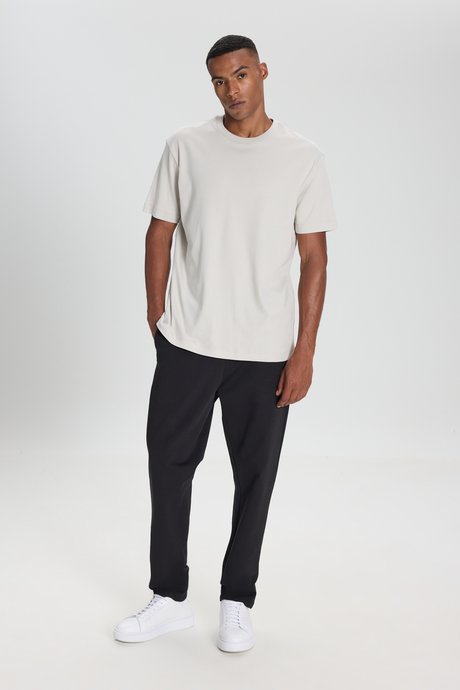 %100 Pamuk Modern Fit Bisiklet Yaka Basic Taş Tişört resmi